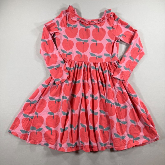 Tea Collection Other - Tea Collection Kids Pink Red Apple Print Long Sleeve Ruffle Skater Dress 12